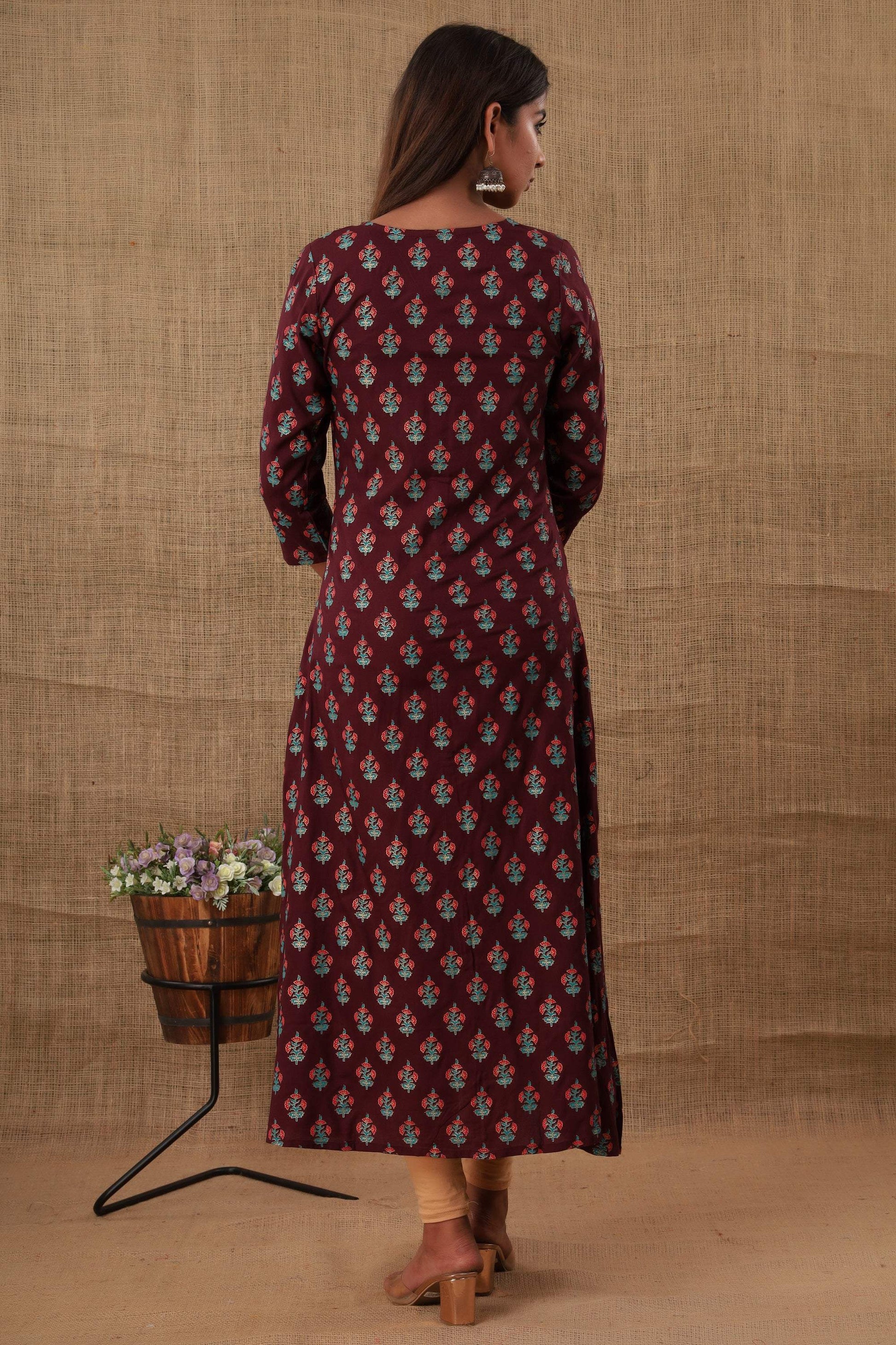 Kaajh Women's Purple Floral Print Kurta - Distacart