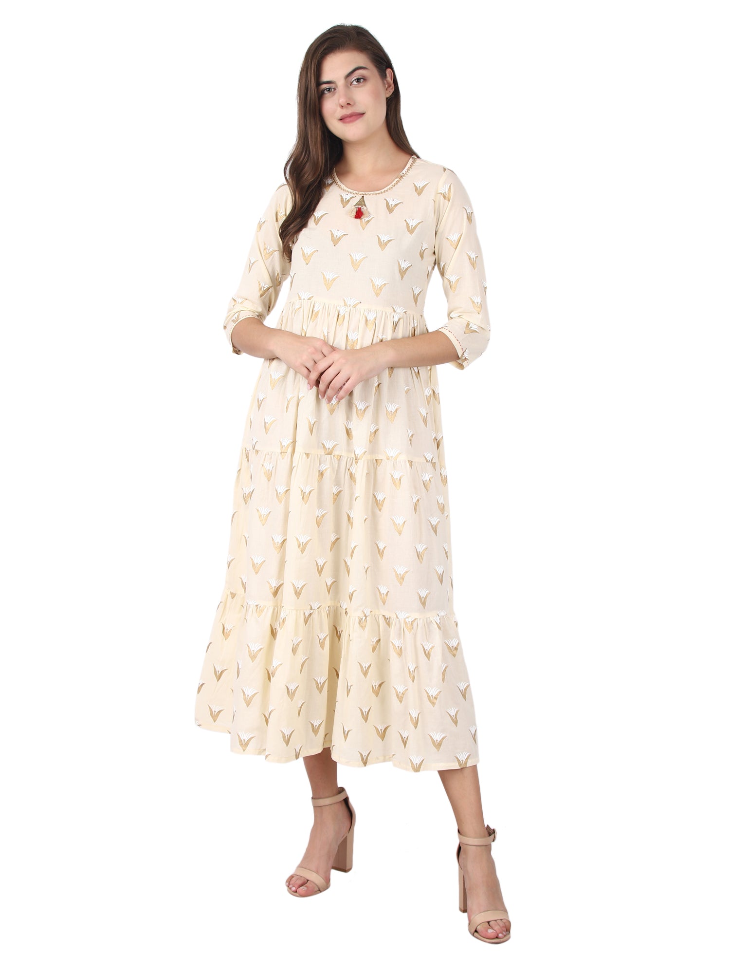 Kaajh Off White Gold Print kurta For Women - Distacart