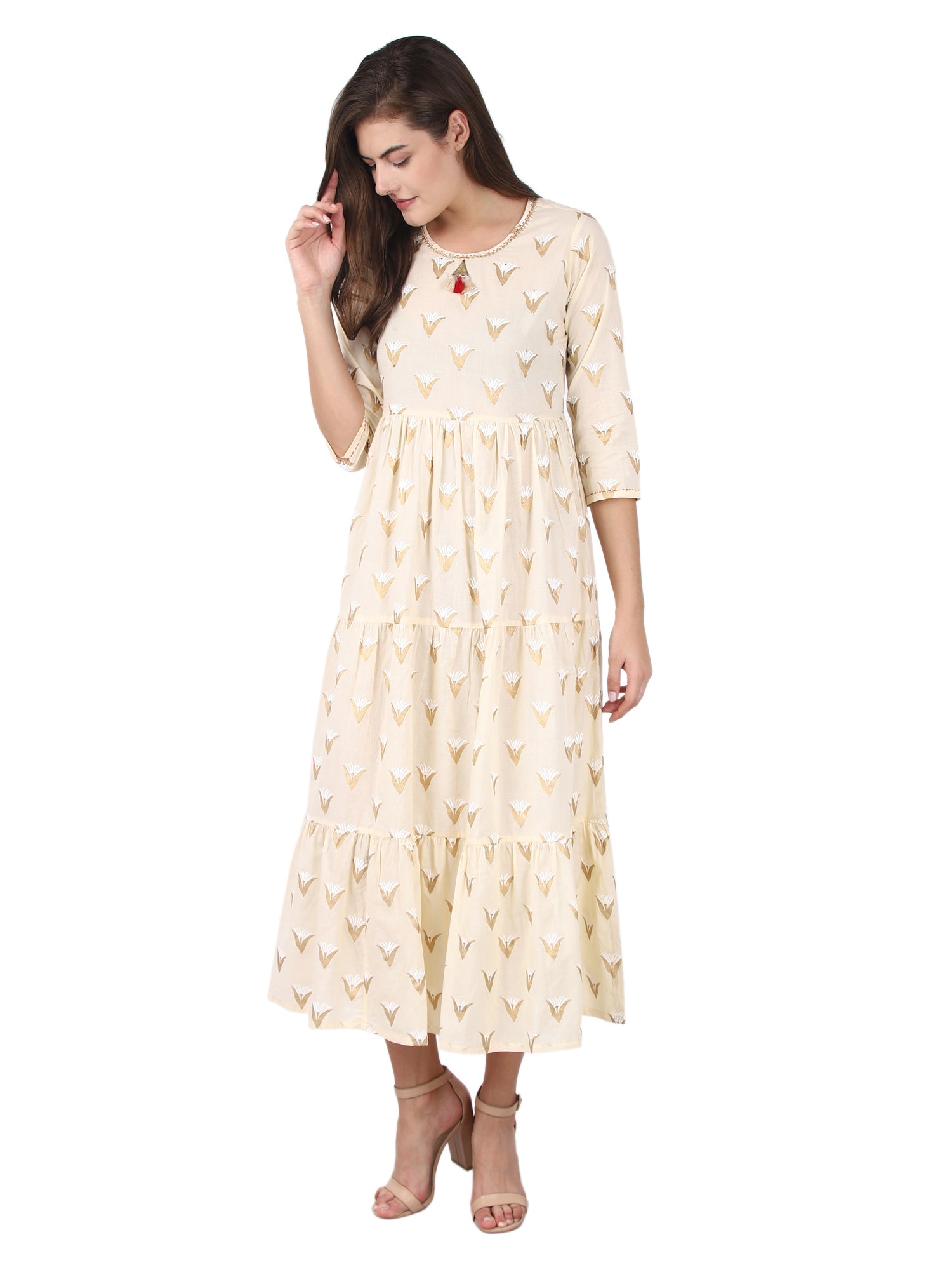 Kaajh Off White Gold Print kurta For Women - Distacart