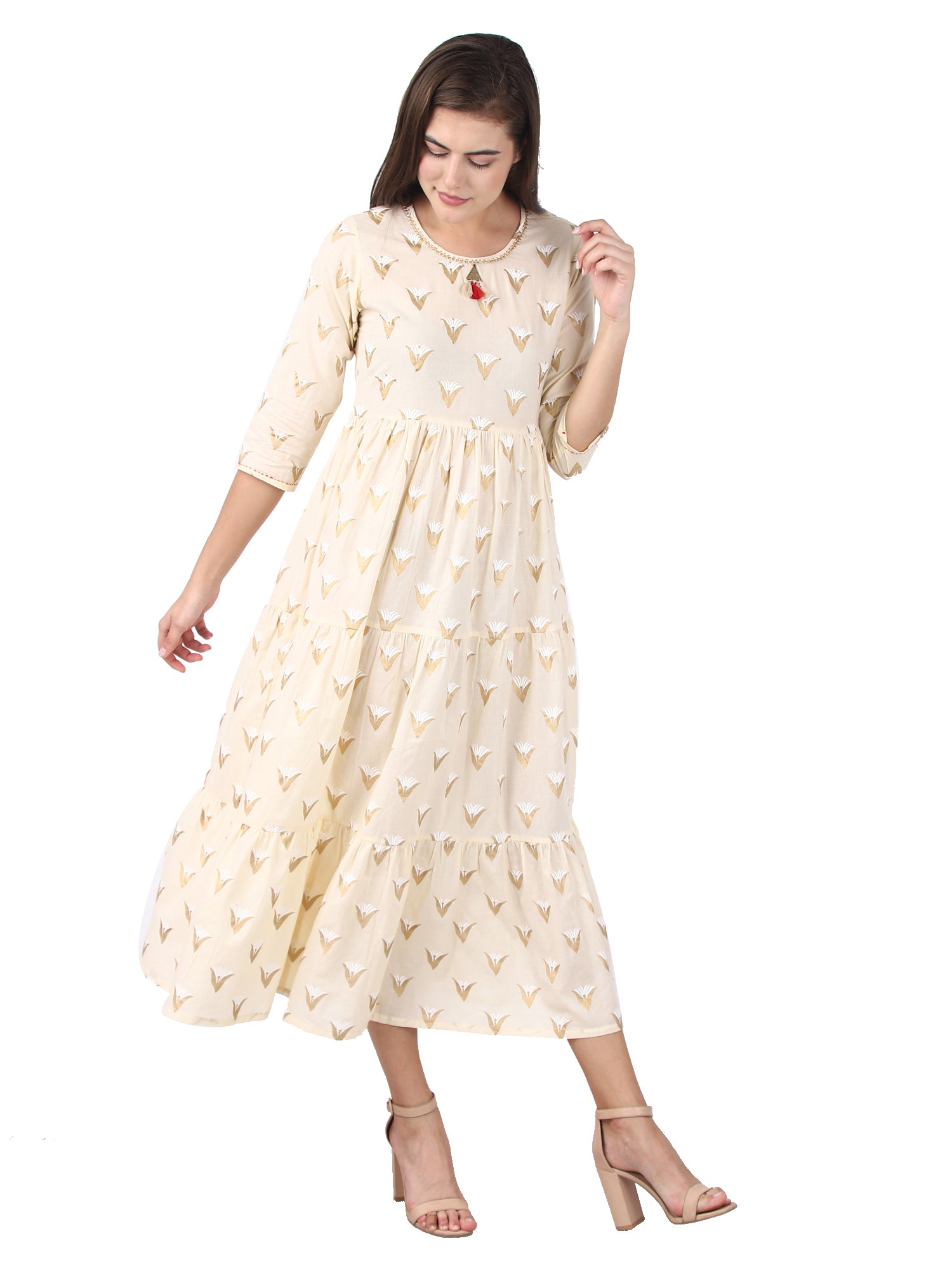 Kaajh Off White Gold Print kurta For Women - Distacart