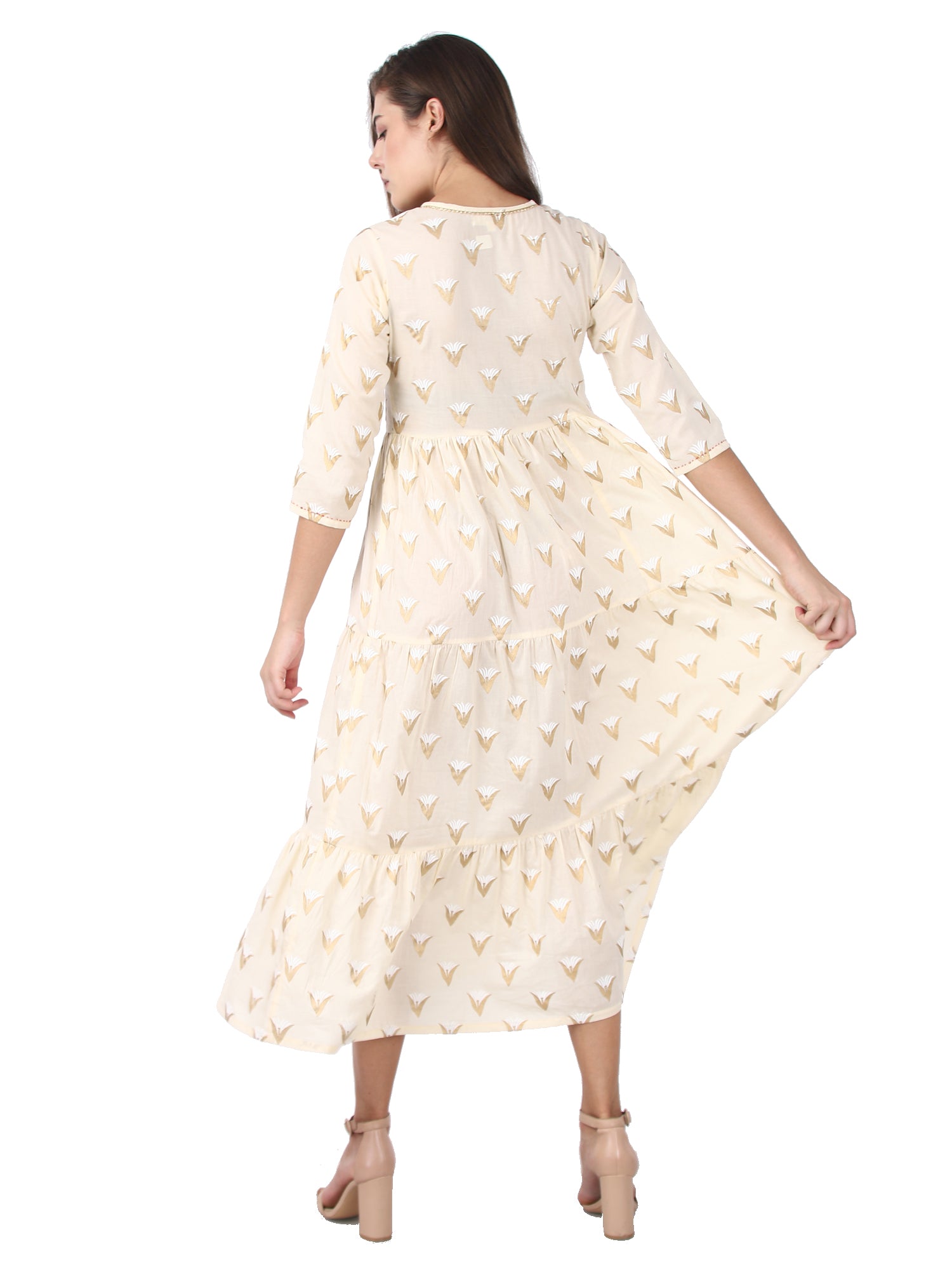 Kaajh Off White Gold Print kurta For Women - Distacart
