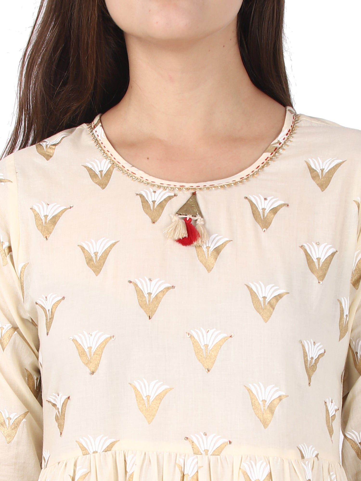 Kaajh Off White Gold Print kurta For Women - Distacart