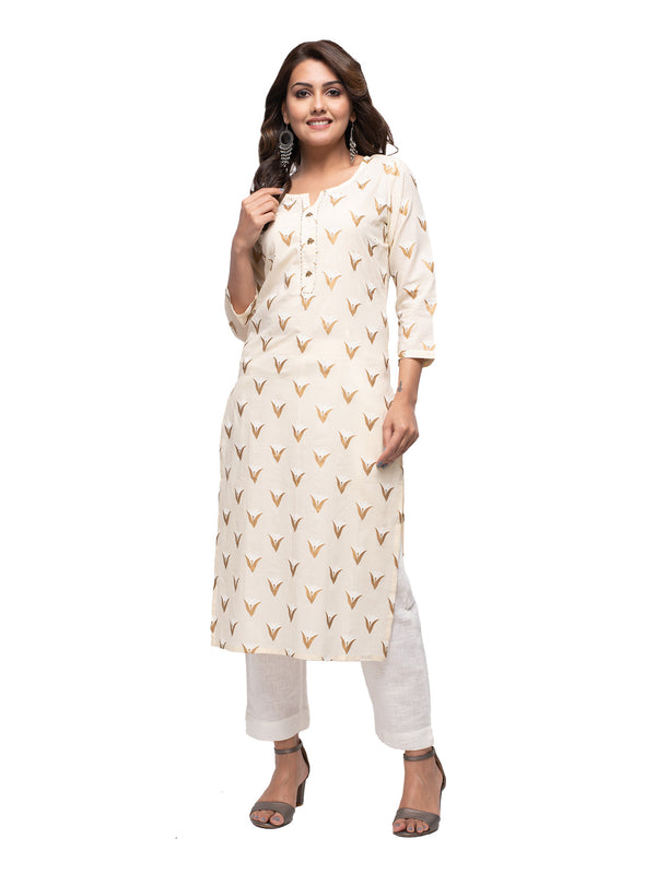 Kaajh Women's Off White Gold Print kurta - Distacart