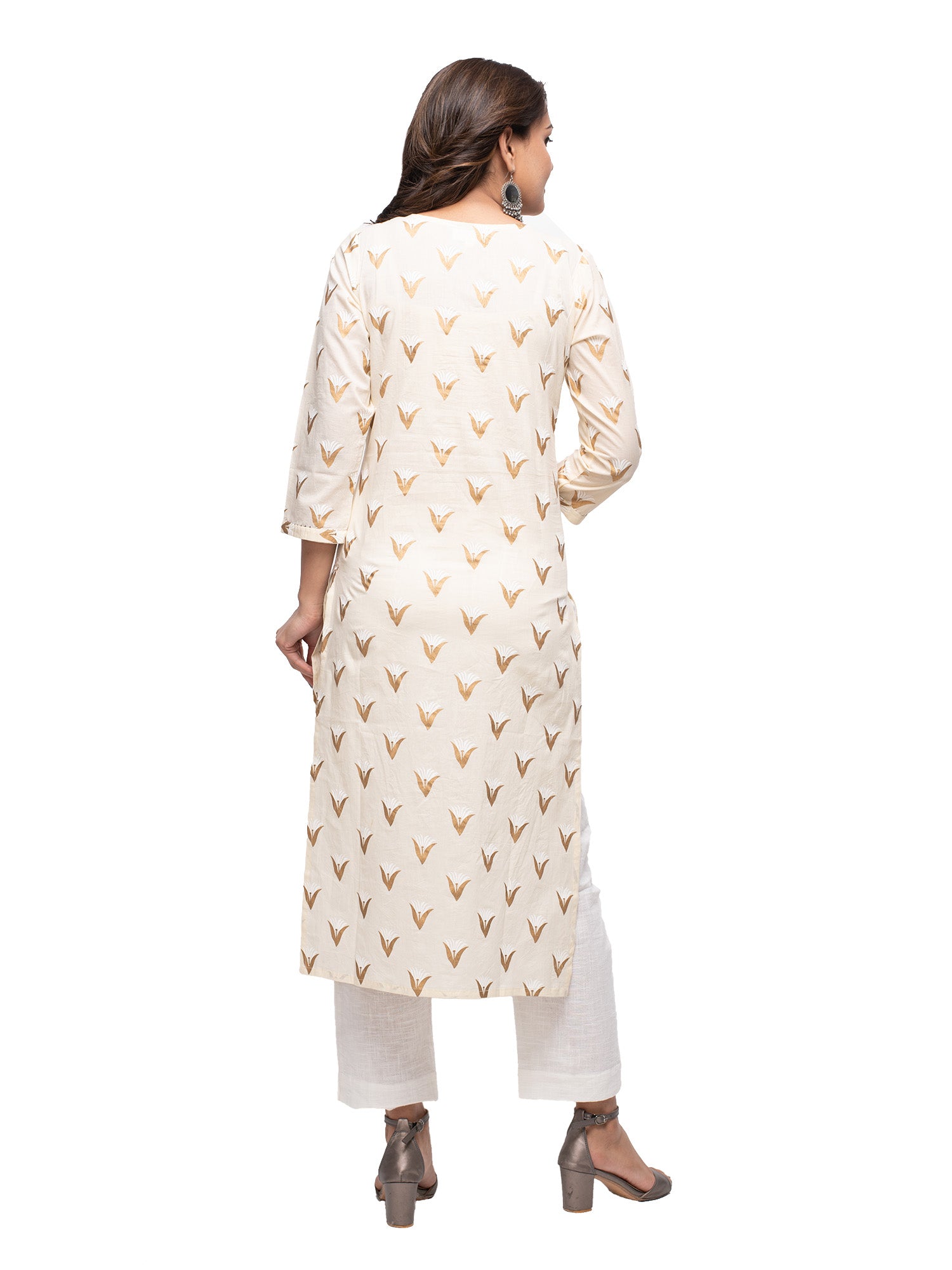 Kaajh Women's Off White Gold Print kurta - Distacart