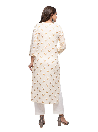 Kaajh Women's Off White Gold Print kurta - Distacart