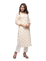 Thumbnail for Kaajh Women's Off White Gold Print kurta - Distacart