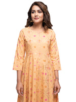 Thumbnail for Kaajh Women's Orange Gold Print kurta - Distacart