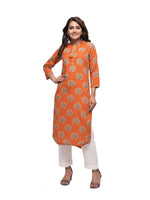 Thumbnail for Kaajh Women's Orange Block Print kurta - Distacart