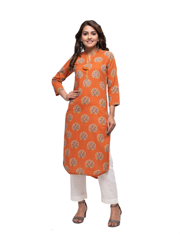 Kaajh Women's Orange Block Print kurta - Distacart