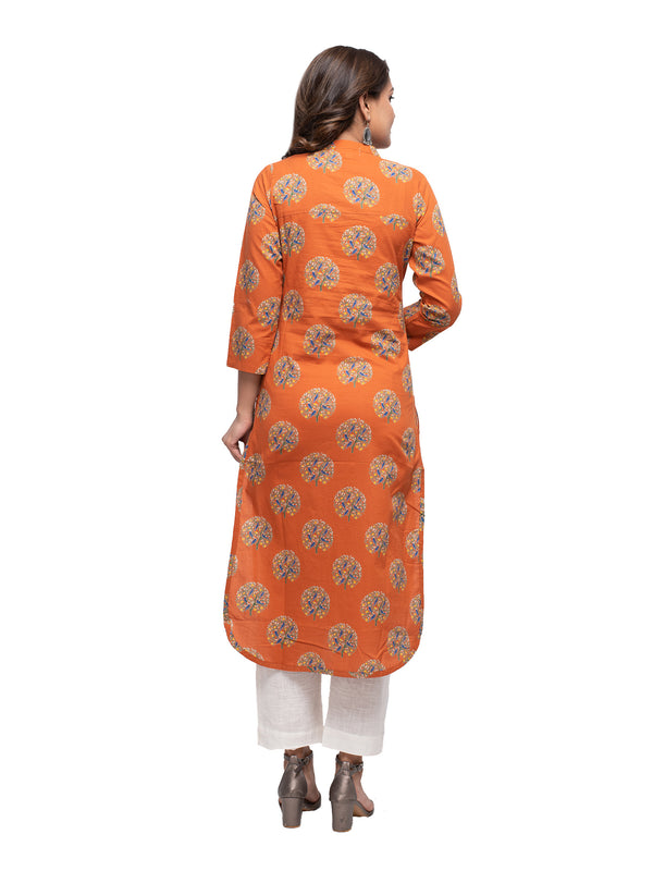 Kaajh Women's Orange Block Print kurta - Distacart