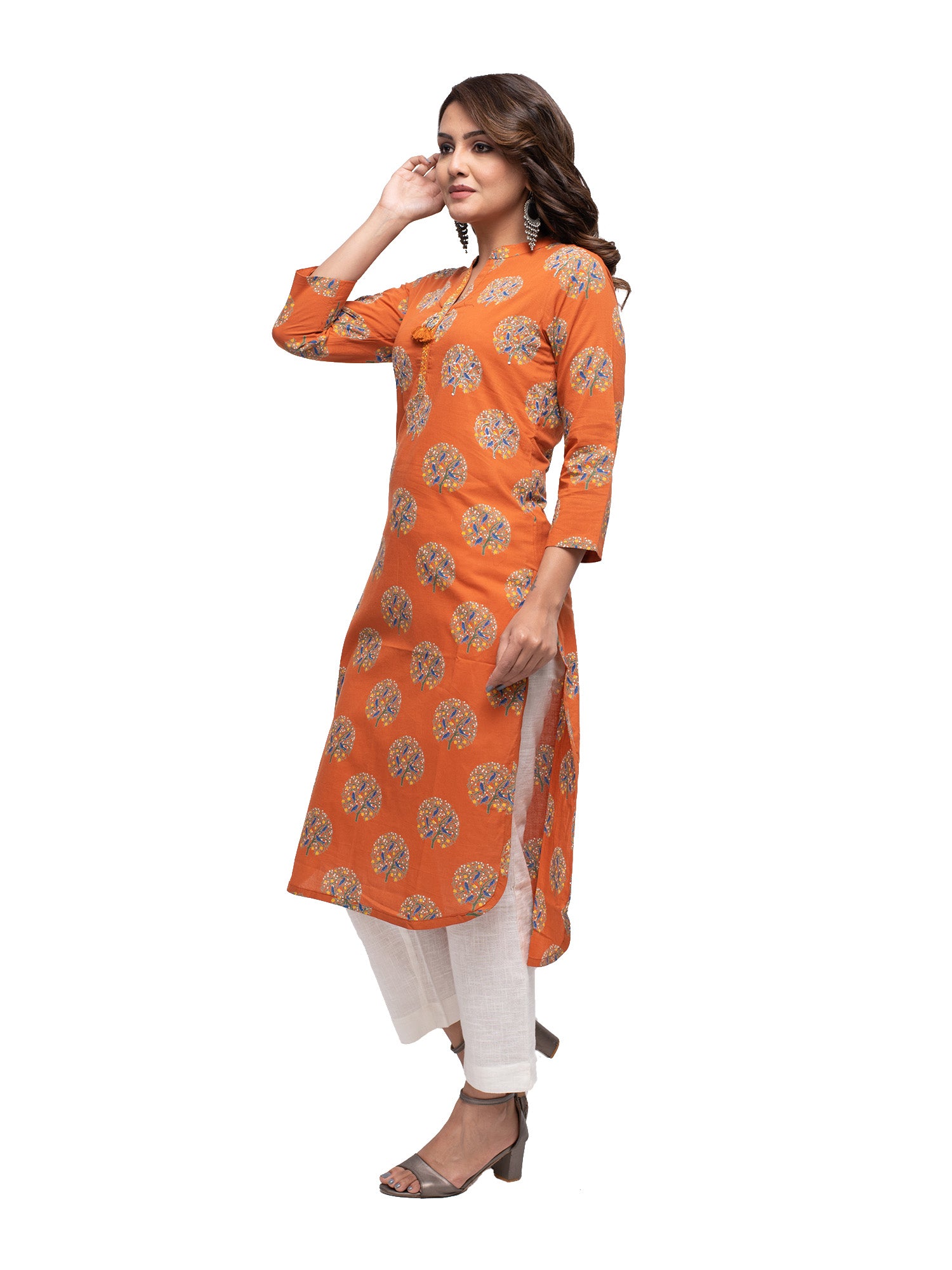 Kaajh Women's Orange Block Print kurta - Distacart