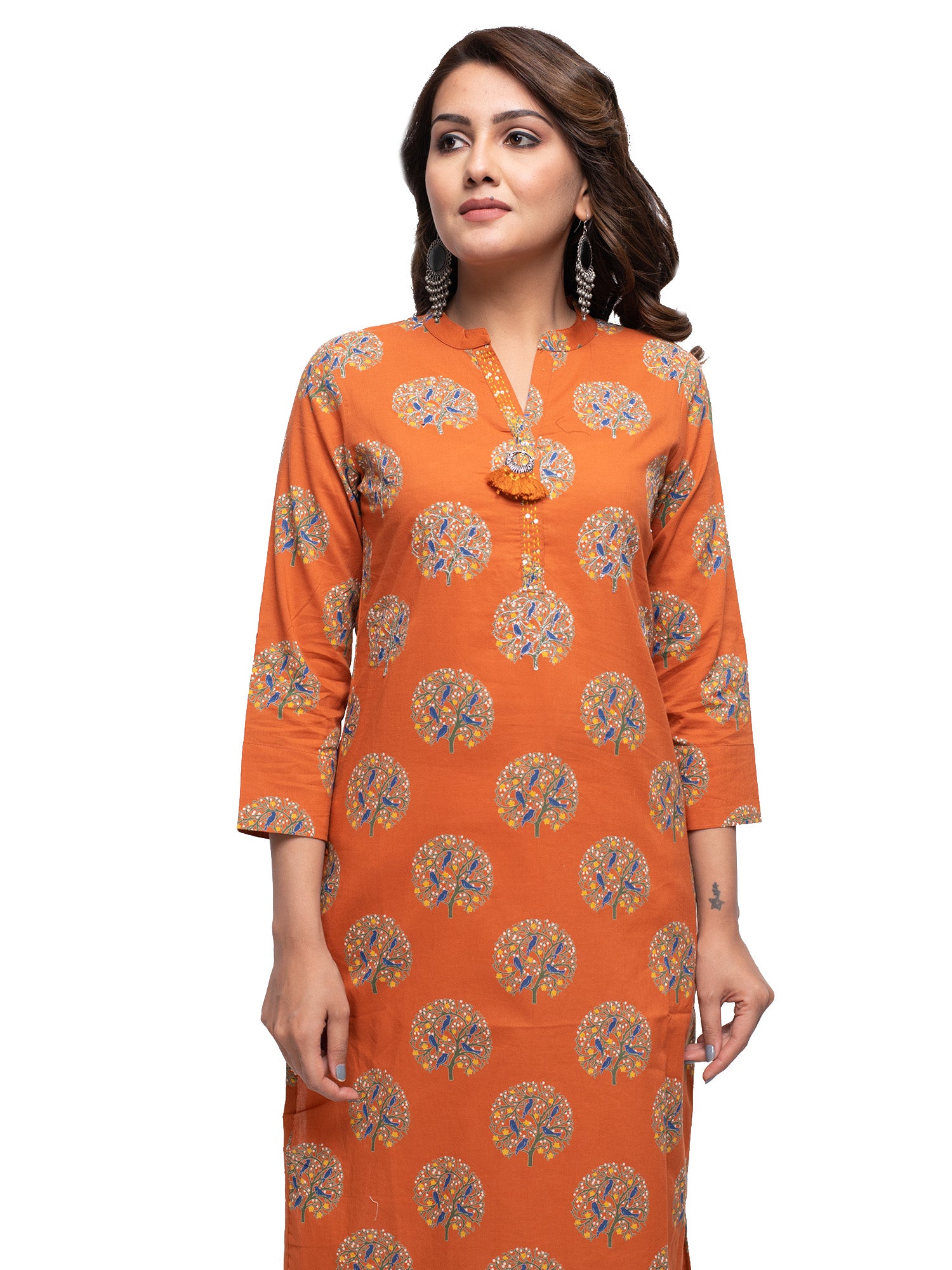Kaajh Women's Orange Block Print kurta - Distacart