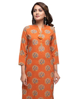 Thumbnail for Kaajh Women's Orange Block Print kurta - Distacart
