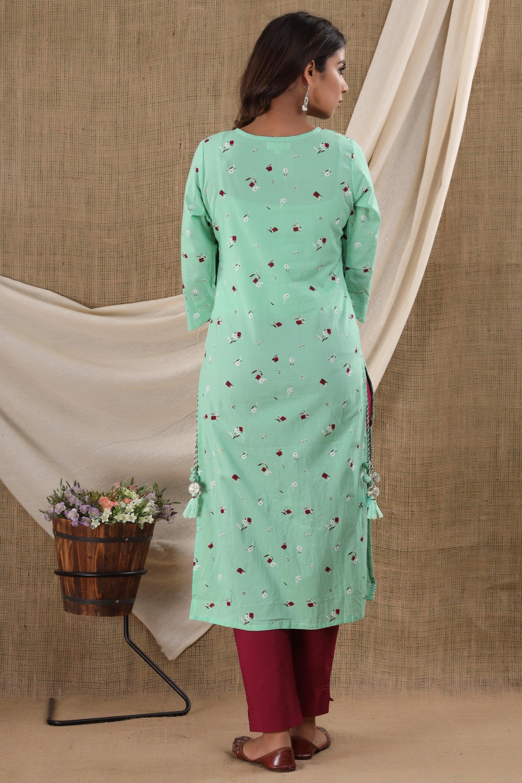 Kaajh Women's Green Floral Print Suit Set - Distacart