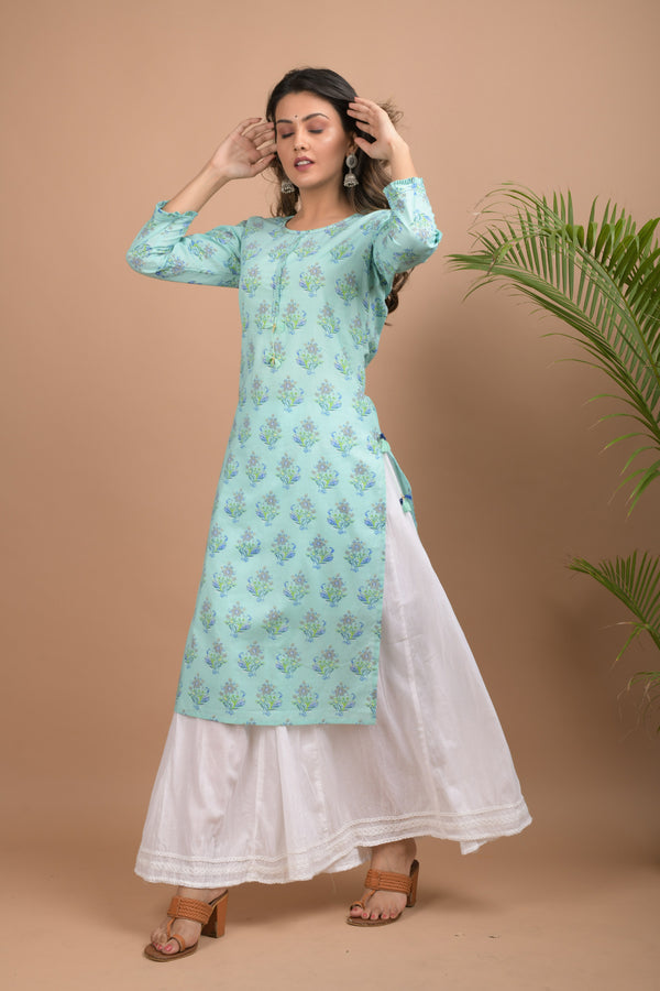 Kaajh Women's Sky Blue Floral Print kurta - Distacart