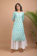 Thumbnail for Kaajh Women's Sky Blue Floral Print kurta - Distacart