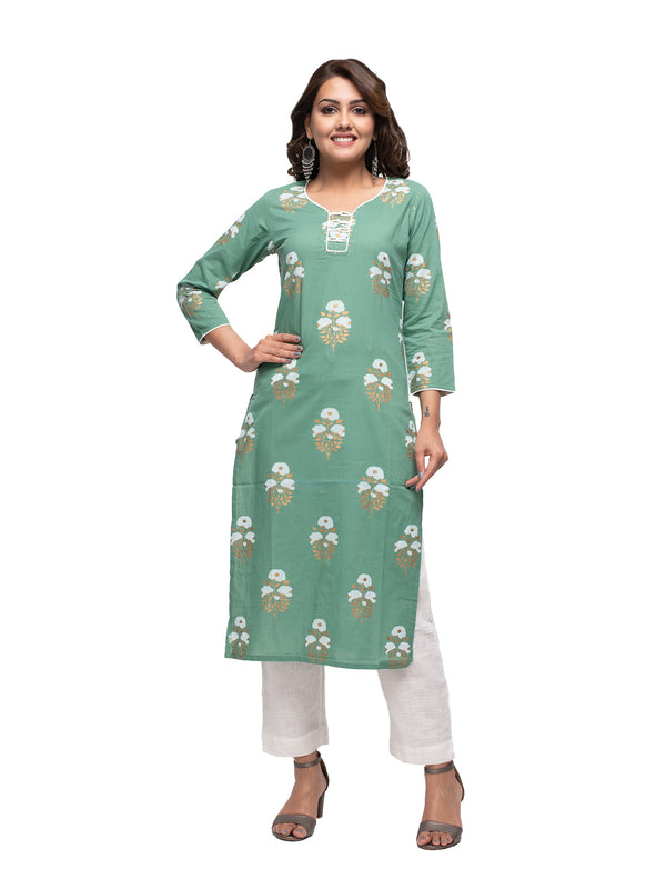 Kaajh Green Floral Print kurta For Women - Distacart