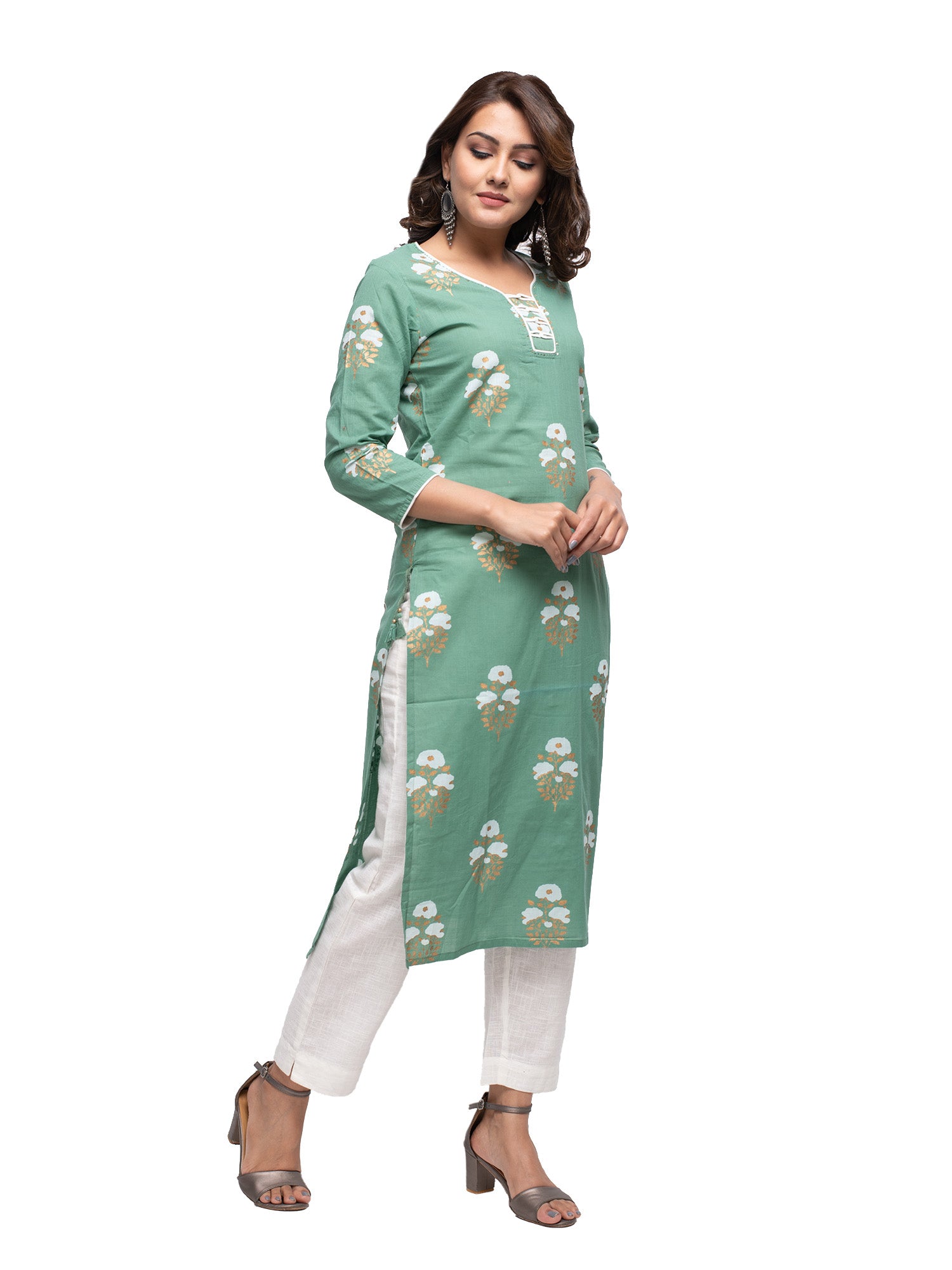 Kaajh Green Floral Print kurta For Women - Distacart