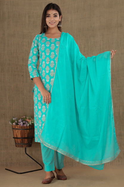 Kaajh Women's Green Floral Printed Suit Set - Distacart