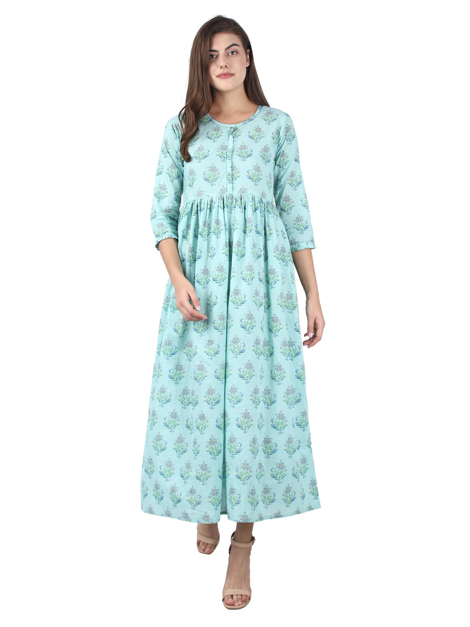 Kaajh Sky Blue Floral Print Anarkali kurta For Women - Distacart