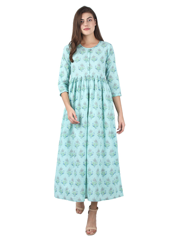 Kaajh Sky Blue Floral Print Anarkali kurta For Women - Distacart