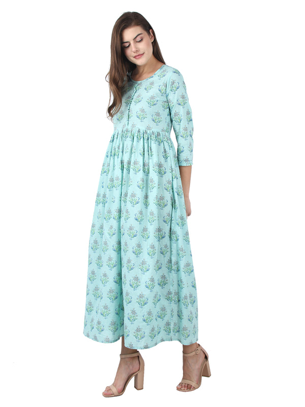 Kaajh Sky Blue Floral Print Anarkali kurta For Women - Distacart