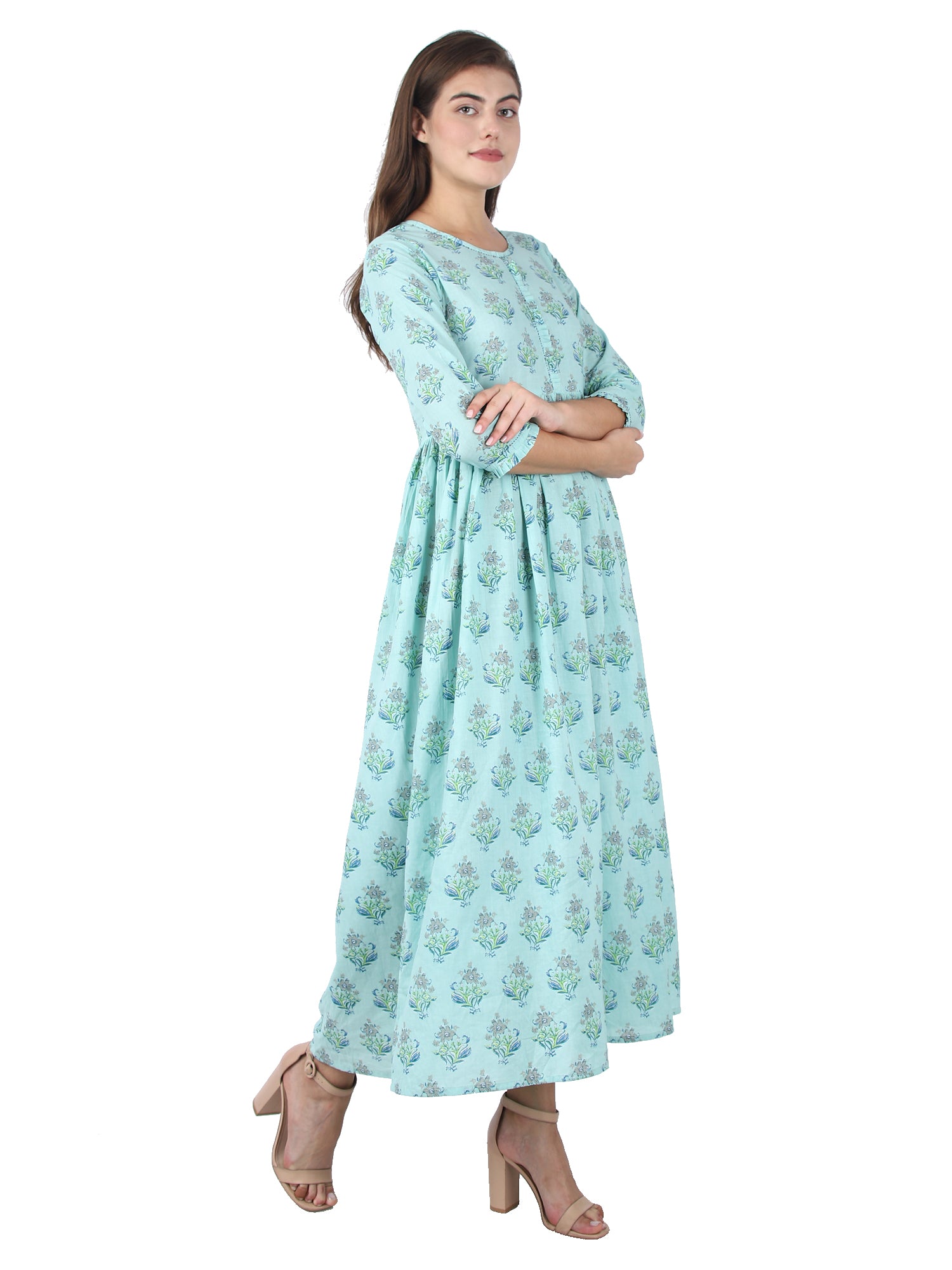 Kaajh Sky Blue Floral Print Anarkali kurta For Women - Distacart
