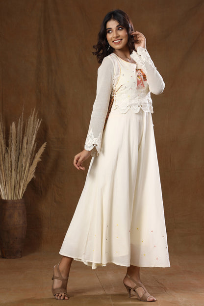 Kaajh Off White Thread Embroidery Kurta For Women - Distacart