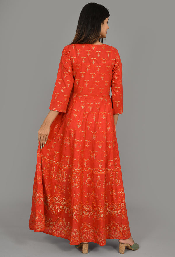 Kaajh Women's Red Gold Printed Kurta - Distacart