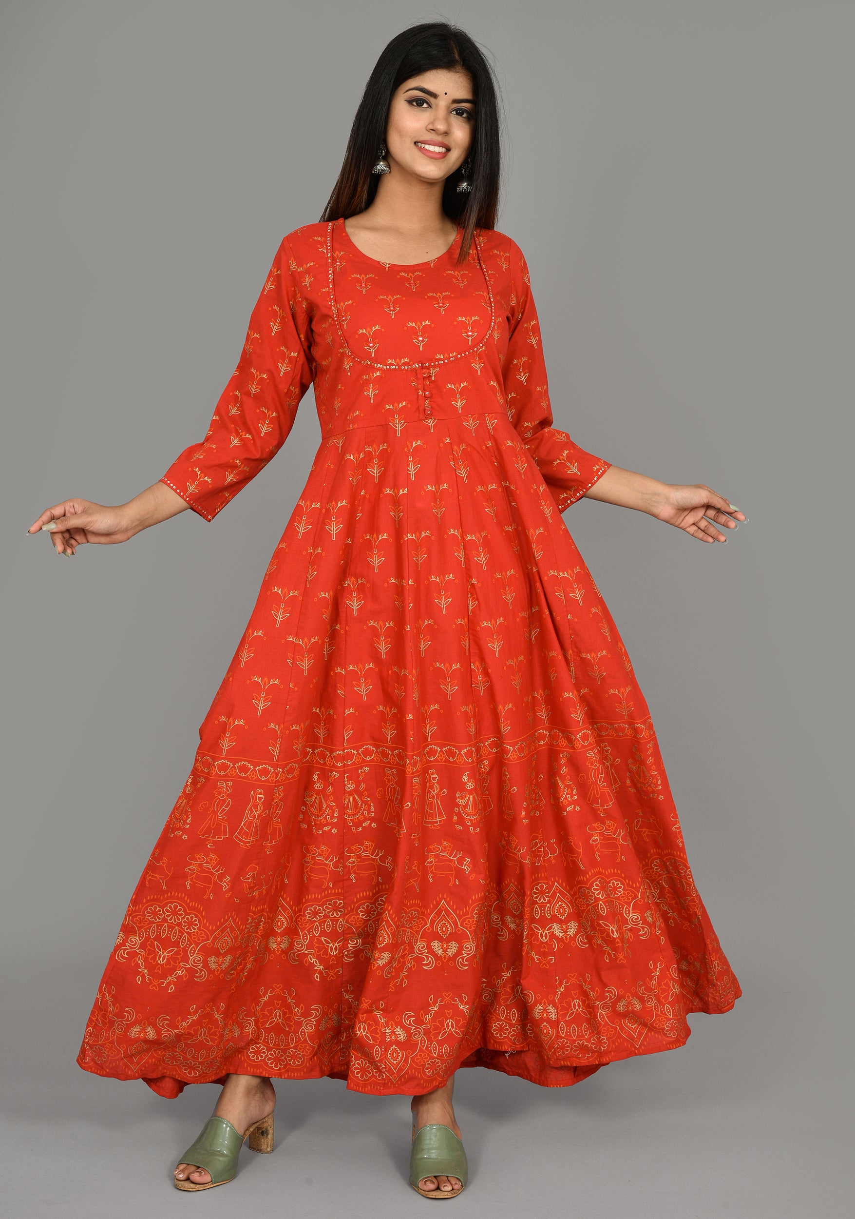 Kaajh Women's Red Gold Printed Kurta - Distacart