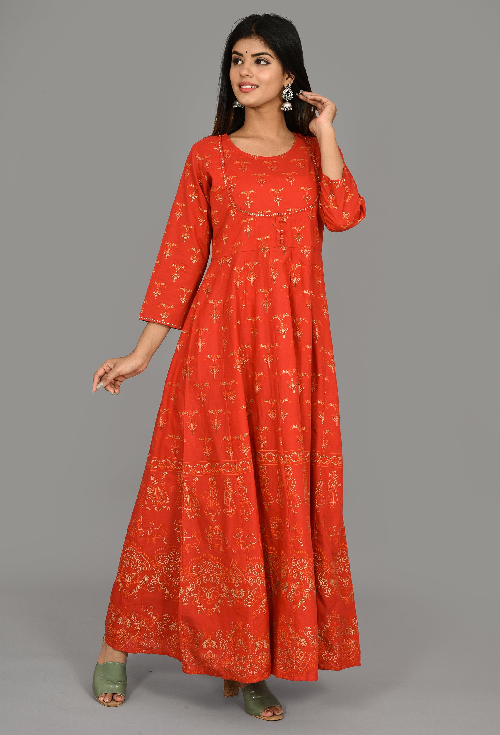 Kaajh Women's Red Gold Printed Kurta - Distacart