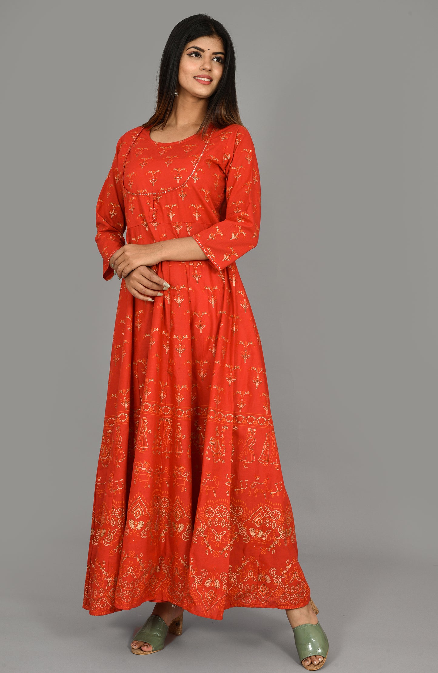 Kaajh Women's Red Gold Printed Kurta - Distacart