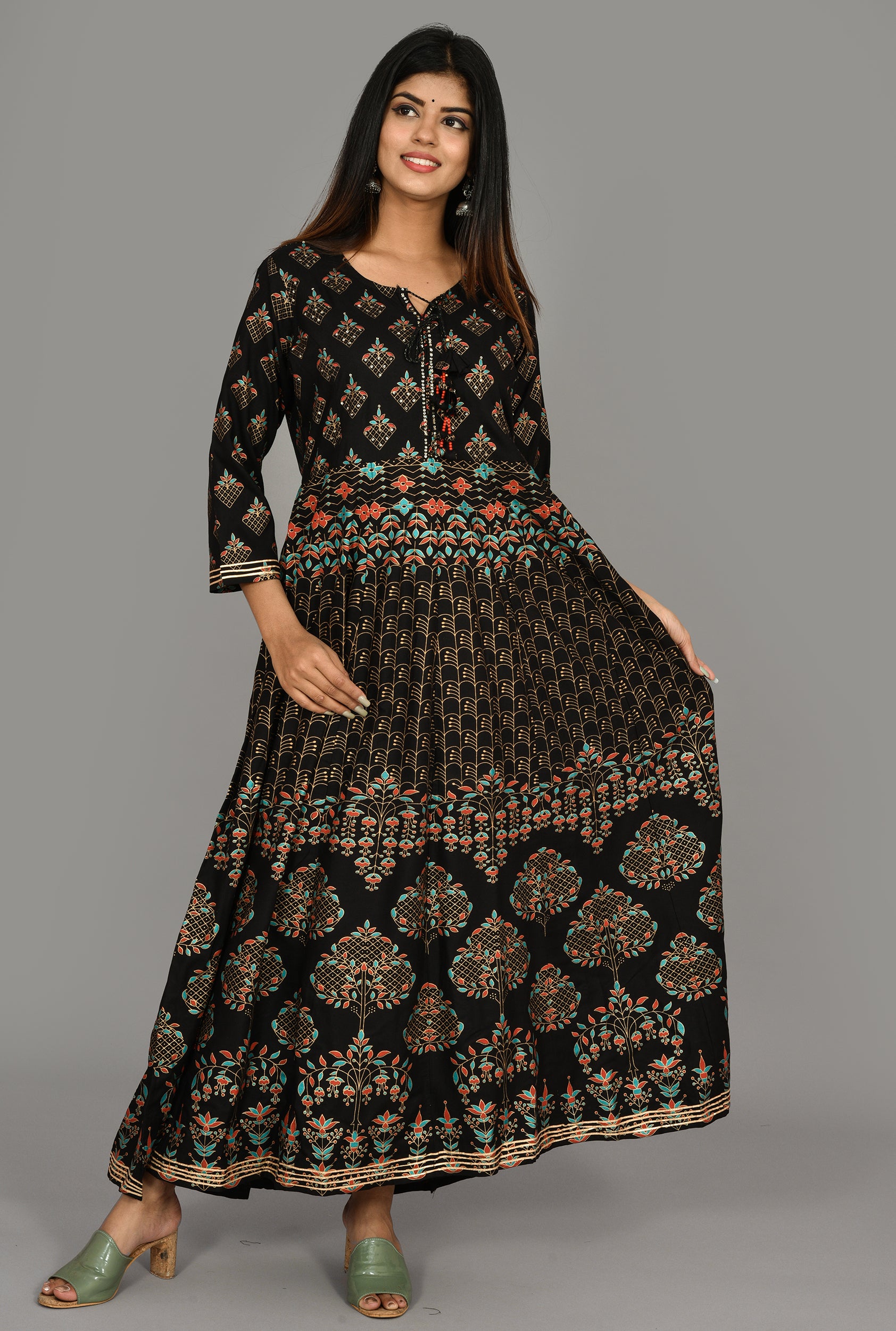 Kaajh Women's Black Gold Print Anarkali kurta - Distacart