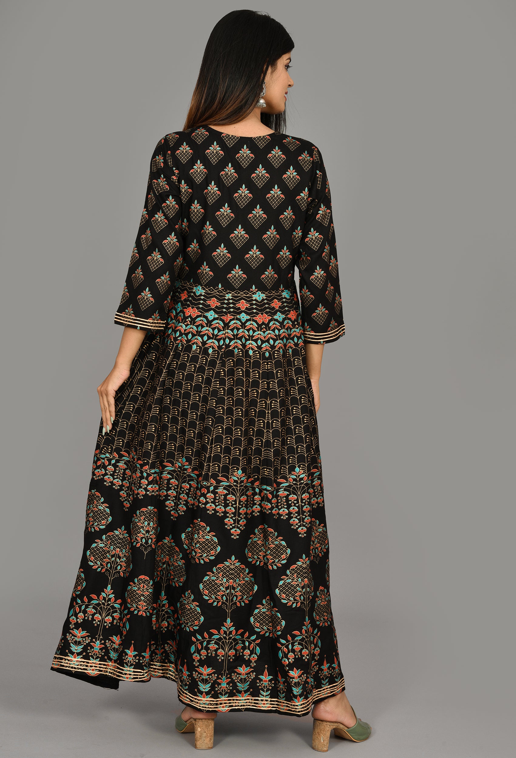 Kaajh Women's Black Gold Print Anarkali kurta - Distacart