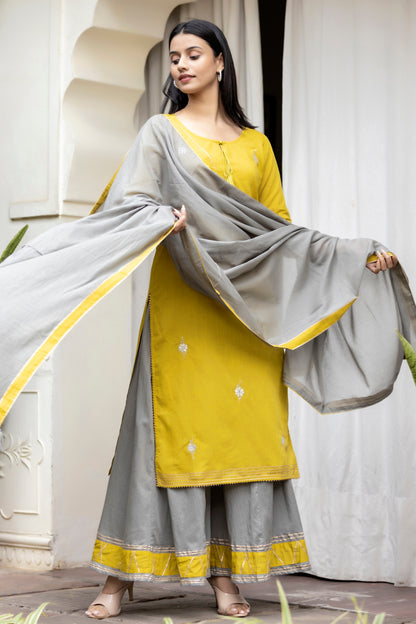 Kaajh Women's Lemon Grey Print Suit Set - Distacart