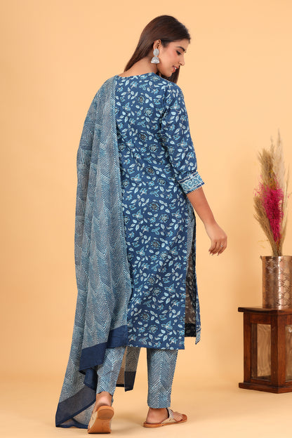 Kaajh Women's Blue Floral Print Suit Set - Distacart