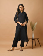 Thumbnail for Kaajh Women's Black Solid Metal Embellishment Kurta - Distacart