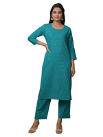 Thumbnail for Kaajh Women's Green Solid Sequin Embellishment Kurta - Distacart