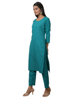 Thumbnail for Kaajh Women's Green Solid Sequin Embellishment Kurta - Distacart