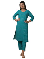 Thumbnail for Kaajh Women's Green Solid Sequin Embellishment Kurta - Distacart