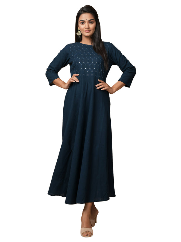 Kaajh Women's Blue Solid Sequin Anarkali Kurta - Distacart