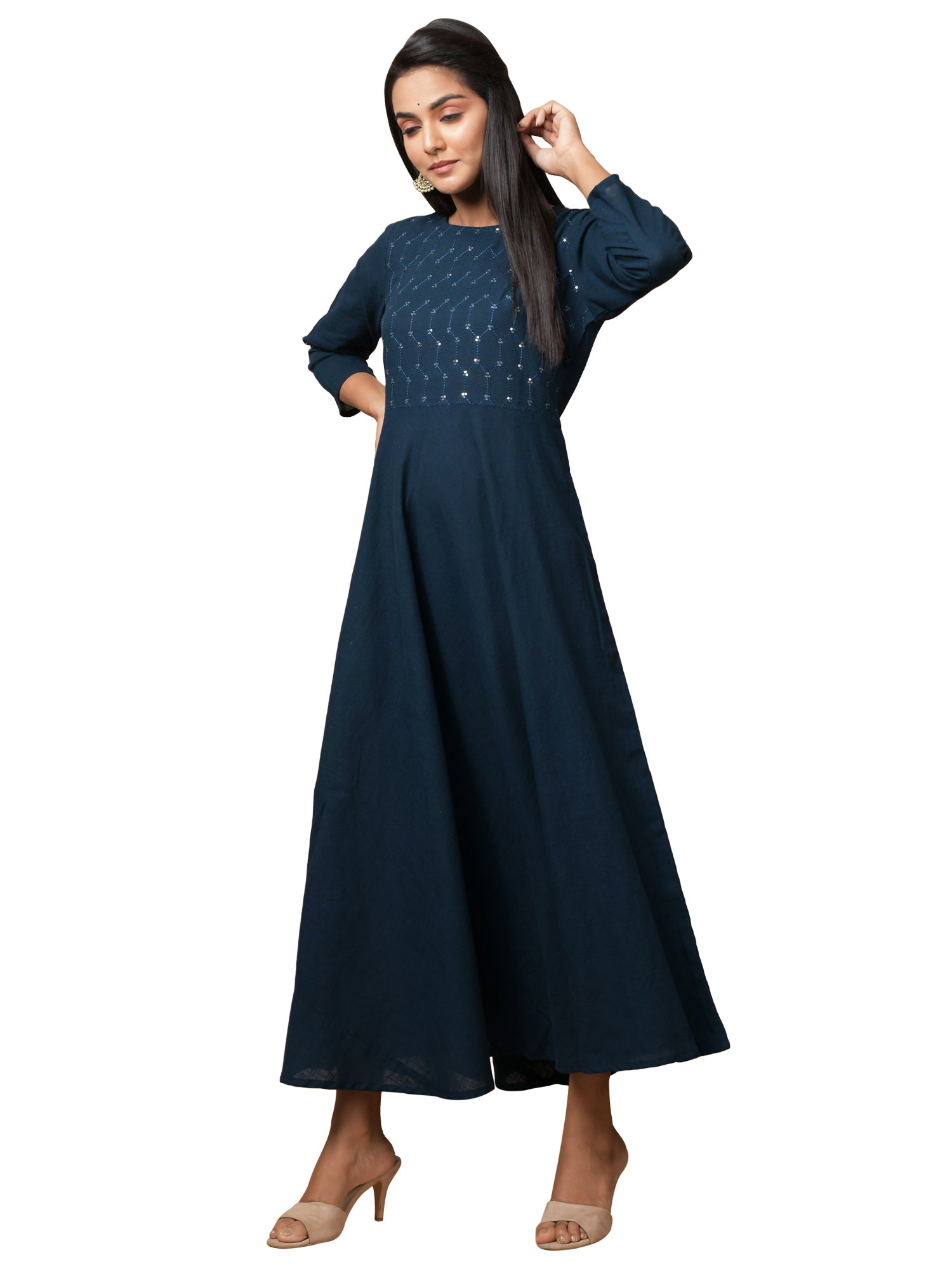 Kaajh Women's Blue Solid Sequin Anarkali Kurta - Distacart