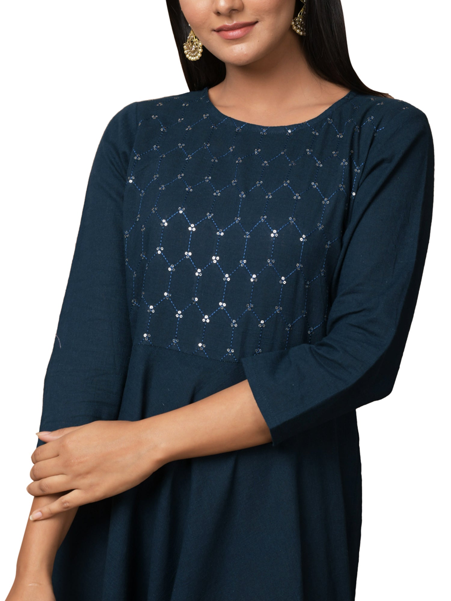 Kaajh Women's Blue Solid Sequin Anarkali Kurta - Distacart