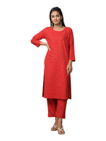 Thumbnail for Kaajh Women's Red Solid Mirror Embellishment Kurta - Distacart