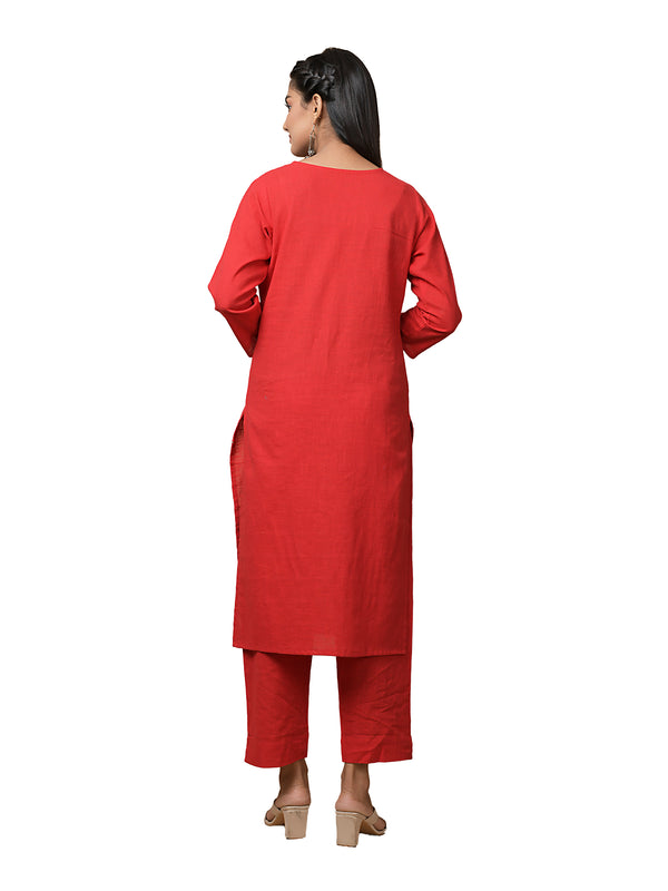 Kaajh Women's Red Solid Mirror Embellishment Kurta - Distacart