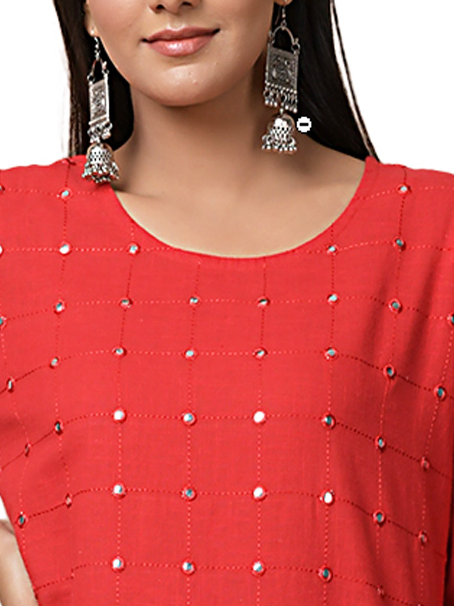 Kaajh Women's Red Solid Mirror Embellishment Kurta - Distacart