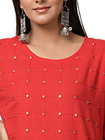Thumbnail for Kaajh Women's Red Solid Mirror Embellishment Kurta - Distacart
