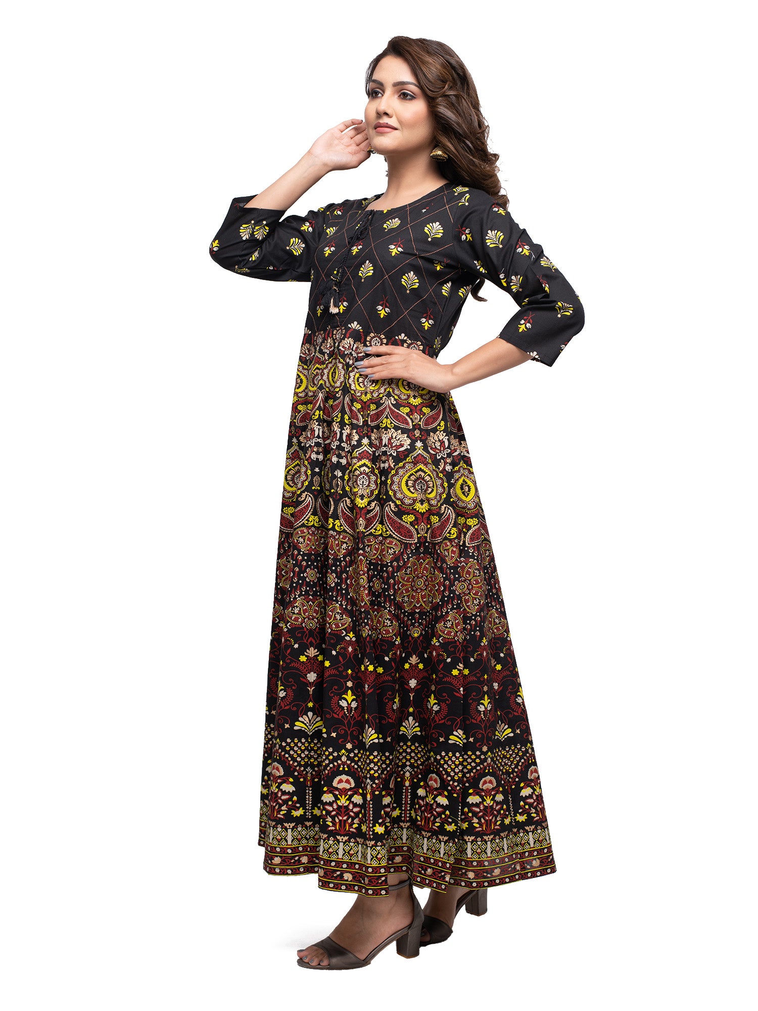 Kaajh Black Gold Printed Ethnic Kurta For Women - Distacart
