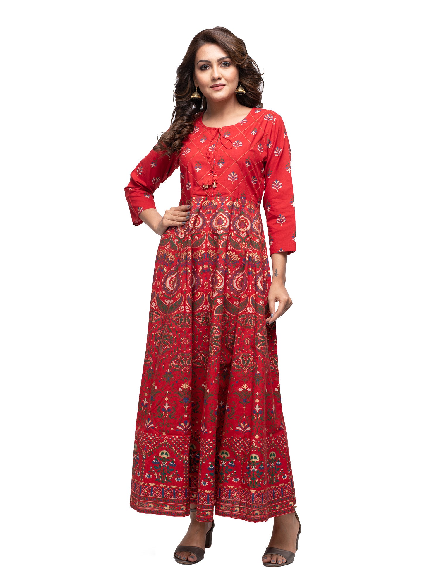 Kaajh Women's Red Gold Printed Ethnic Kurta - Distacart