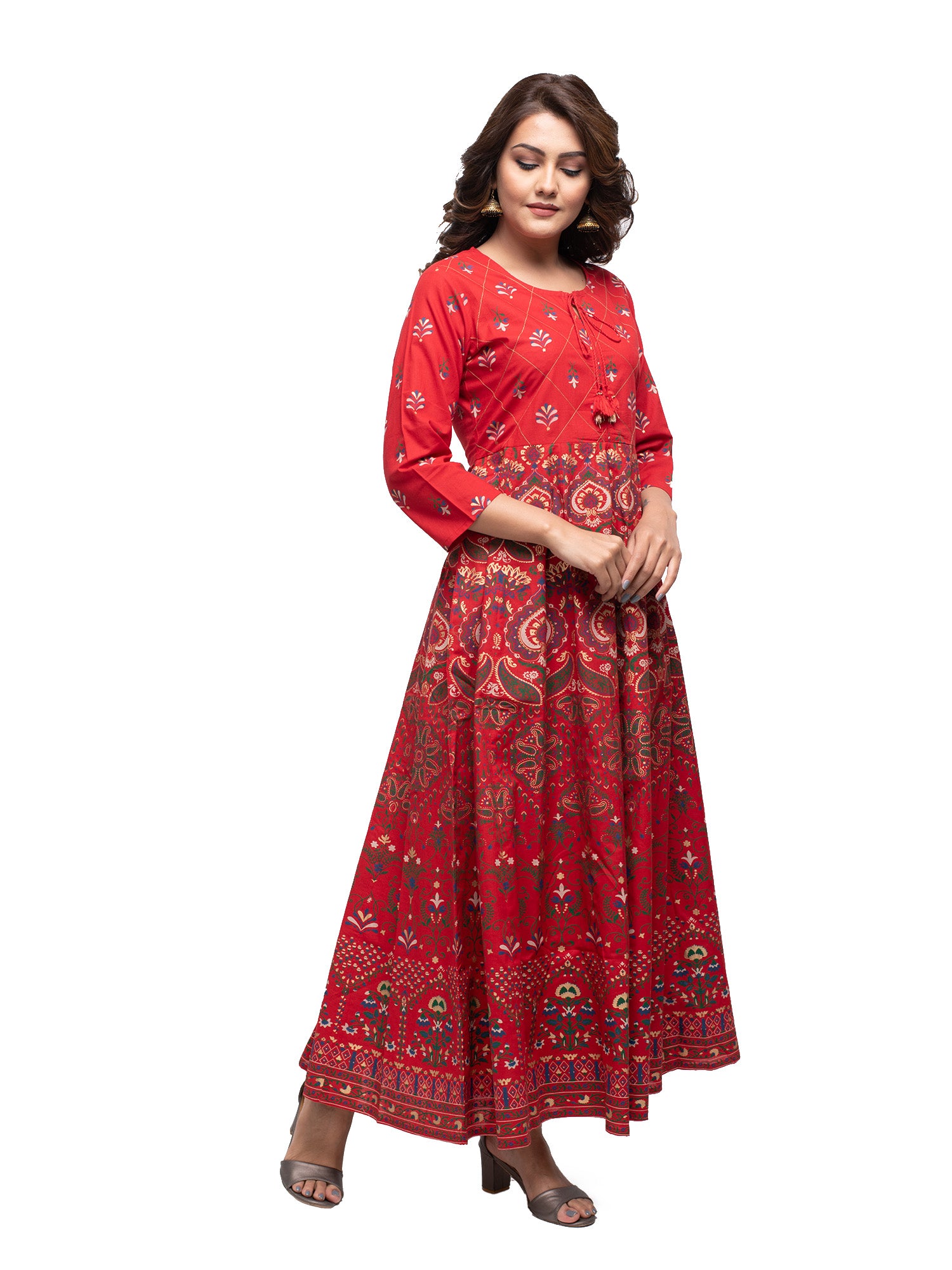 Kaajh Women's Red Gold Printed Ethnic Kurta - Distacart